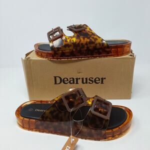Dearuser Womens 10 Leopard Tortoise Jelly Platform Slides Buckle Sandals AD00572